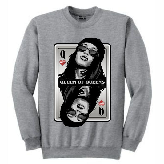 Queen of Queens Aaliyah Grey Crewneck (Deck of Cards Collection)
